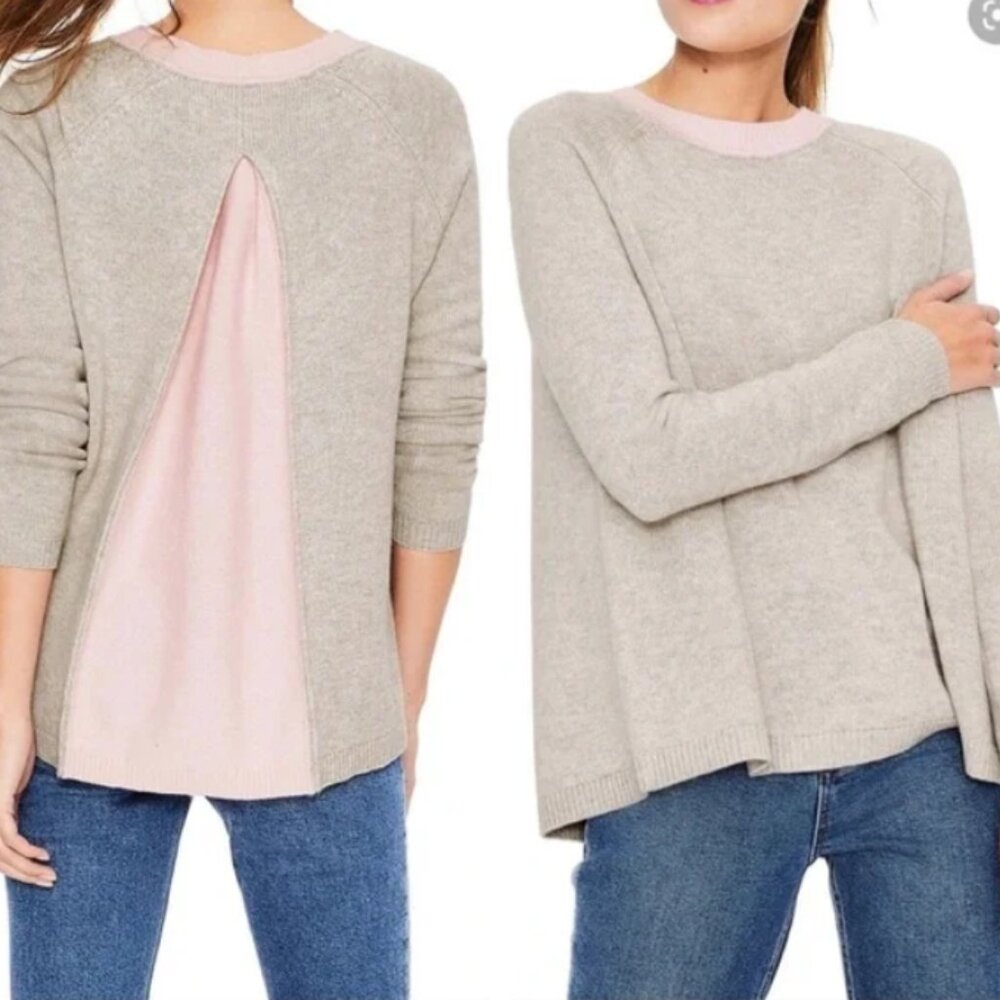 Boden Mollie Wool-Cashmere Sweater, Crewneck, Back Contrast Panel - Womens XS
